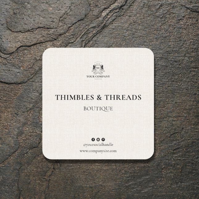 Chic Linen Business Logo Name Marketing Classic Square Sticker (Creator Uploaded)