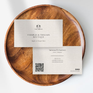 Chic Linen Simple Business Logo QR Marketing Business Card