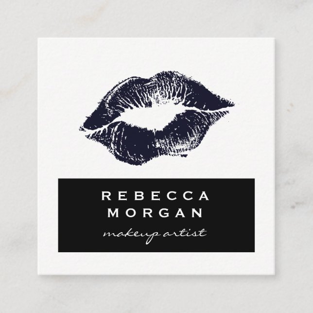 Chic Lipstick Blue Kiss Square Business Card (Front)