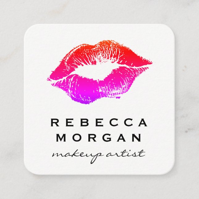 Chic Lipstick Kiss Square Business Card (Front)