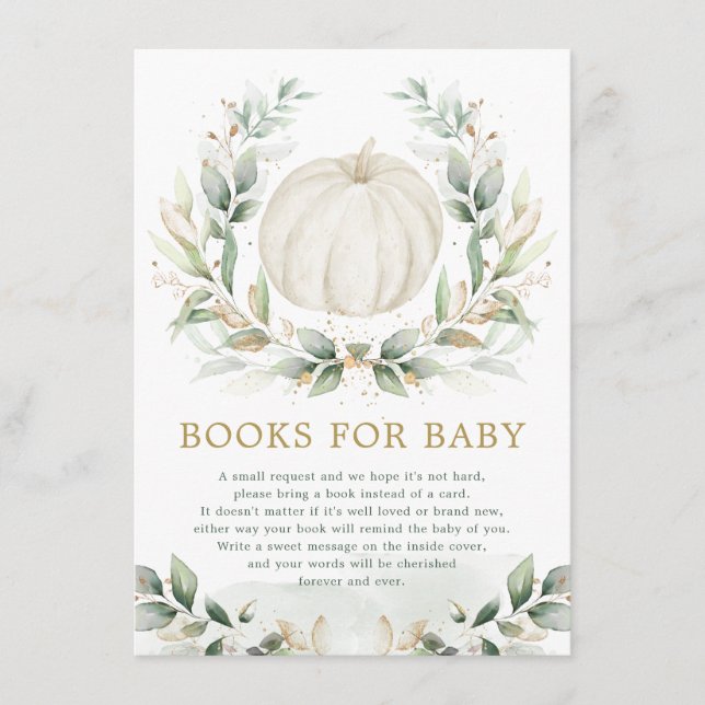 Chic Little Pumpkin Greenery Gold Books for Baby Enclosure Card (Front)