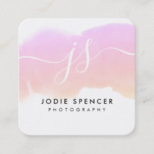 CHIC LOGO elegant pretty initial sunset watercolor Square Business Card
