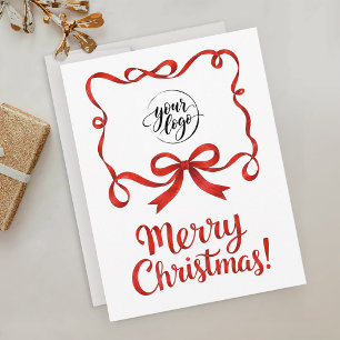 Chic Logo Red Christmas Company Ribbon Script Postcard