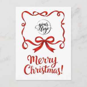 Chic Logo Red Christmas Company Ribbon Script Postcard
