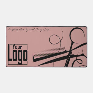 Chic Logo Tagline Hairstylist Tools Black Pink Desk Mat