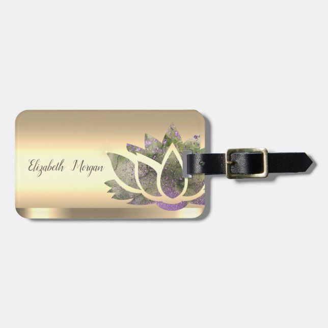 Chic Lotus Flower Gold  Luggage Tag (Front Horizontal)