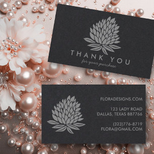 Chic Lotus Flowers Luxe Soft Grey Order Thank You Business Card