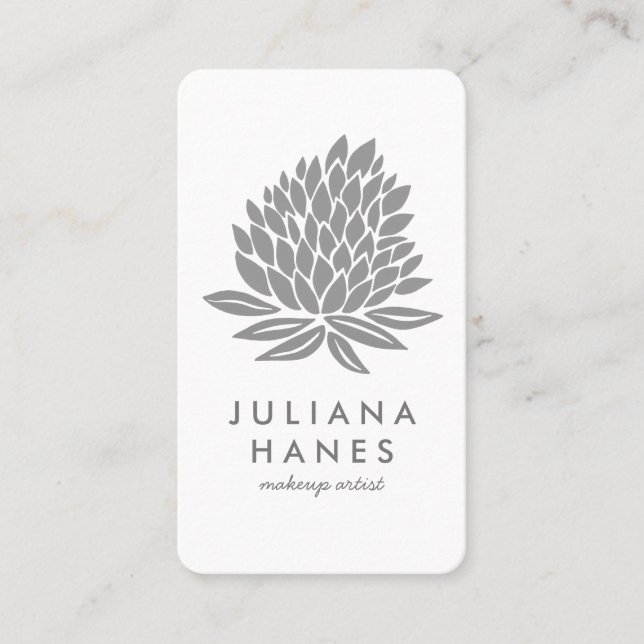 Chic Lotus Flowers Minimalist Grey & White Business Card (Front)