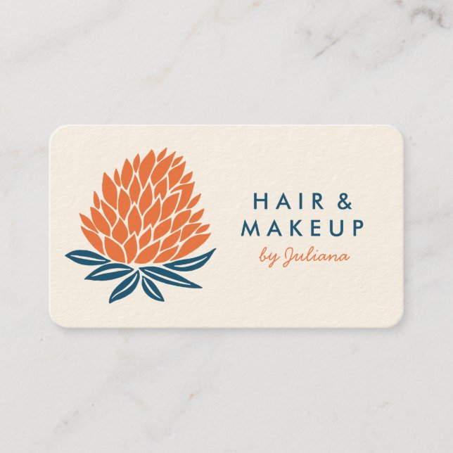 Chic Lotus Flowers Minimalist Orange Blue Business Card (Front)