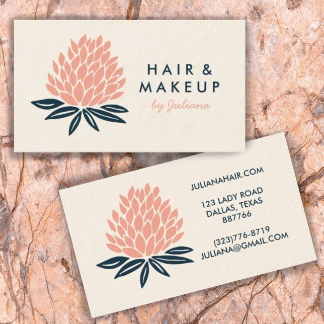 Chic Lotus Flowers Minimalist Pink Blue Business Card (Creator Uploaded)