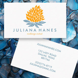 Chic Lotus Flowers Orange Blue Business Card