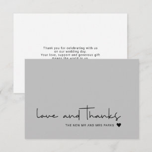 Chic Love and Thanks Casual Script Grey Thank You Card