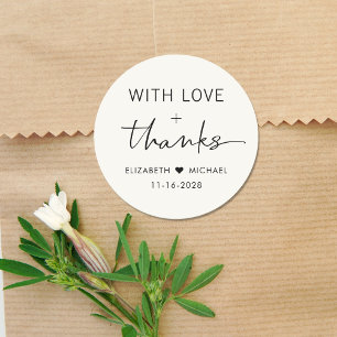 Chic Love And Thanks Cream Wedding Classic Round Sticker