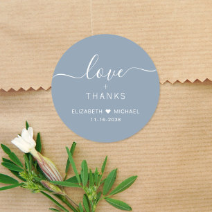 Chic Love And Thanks Dusty Blue Wedding Thank You Classic Round Sticker