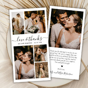 Chic Love and Thanks Script Photo Collage Wedding Thank You Card