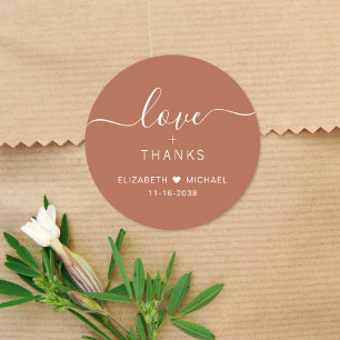 Chic Love And Thanks Terracotta Wedding Thank You Classic Round Sticker