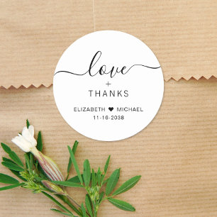 Chic Love And Thanks Wedding Thank You Classic Round Sticker