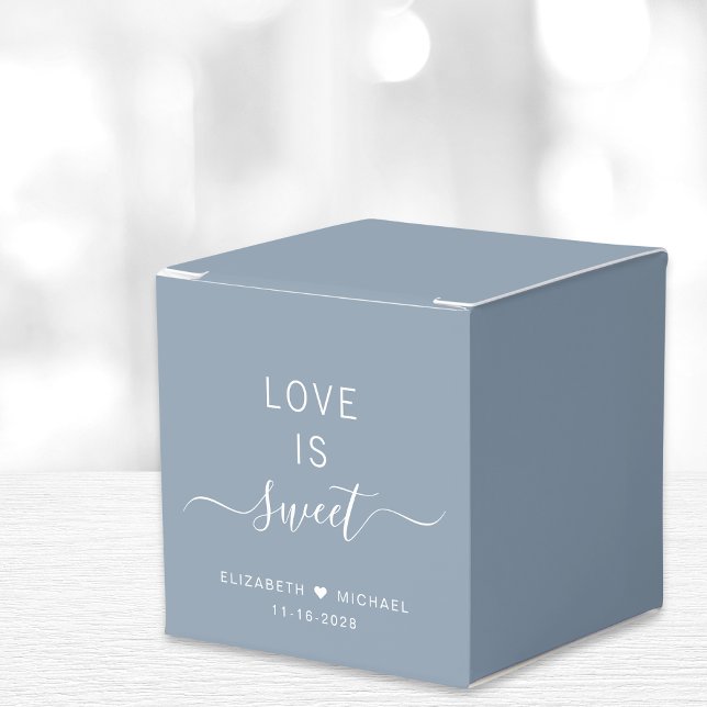 Chic Love Is Sweet Dusty Blue Wedding Favour Box (Creator Uploaded)