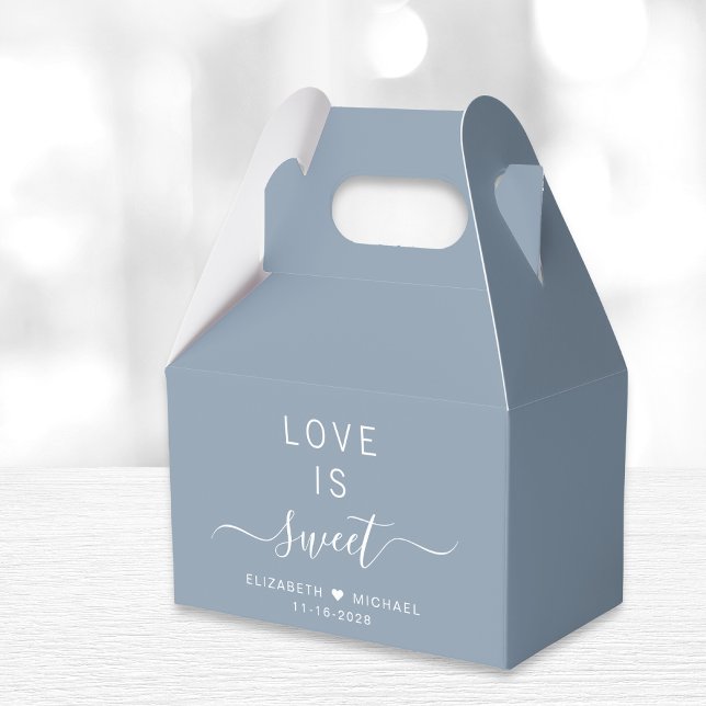 Chic Love Is Sweet Dusty Blue Wedding Favour Box (Creator Uploaded)
