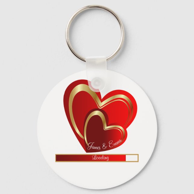 Chic Love Loading Red Hearts Personalised Wedding Key Ring (Front)