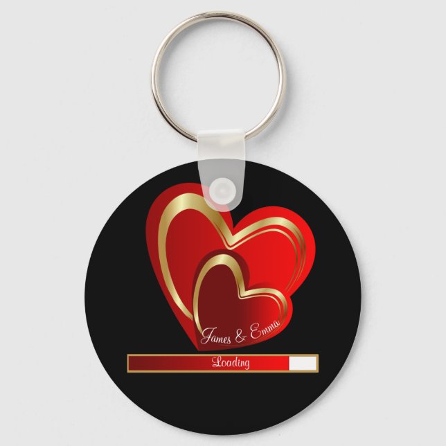 Chic Love Loading Red Hearts Personalised Wedding  Key Ring (Front)
