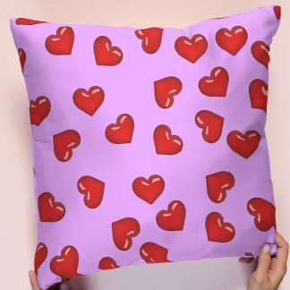 chic Love passion Red heart pattern on soft Purple Cushion