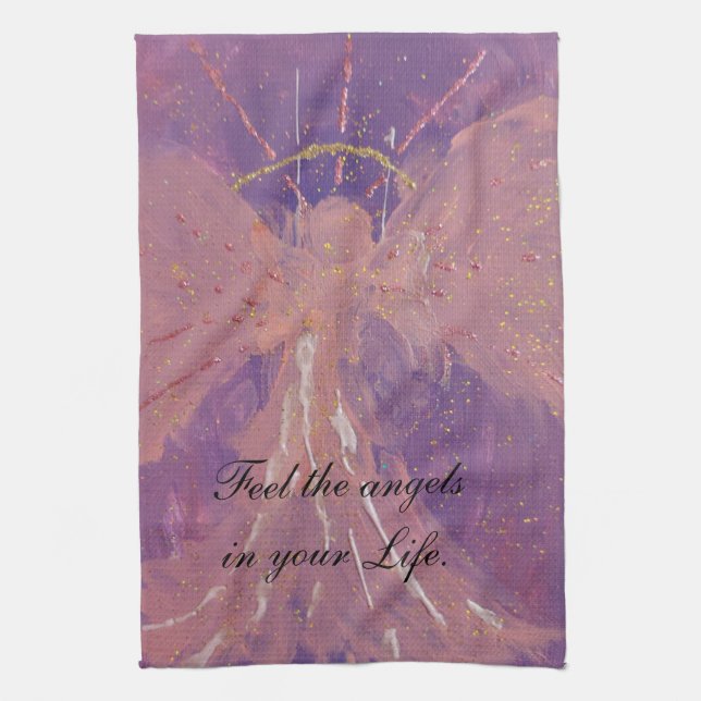 Chic love pink violet angel tea towel (Vertical)