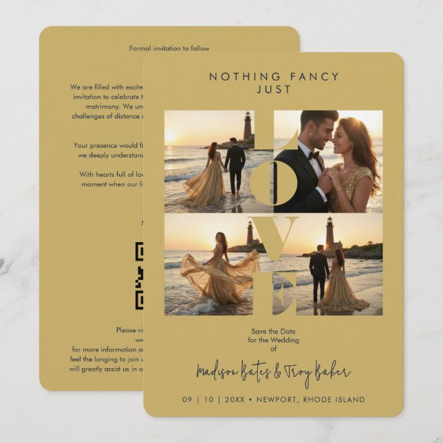 Chic Love Quote Elegant Modern 4 -Photo Wedding Save The Date (Front/Back)