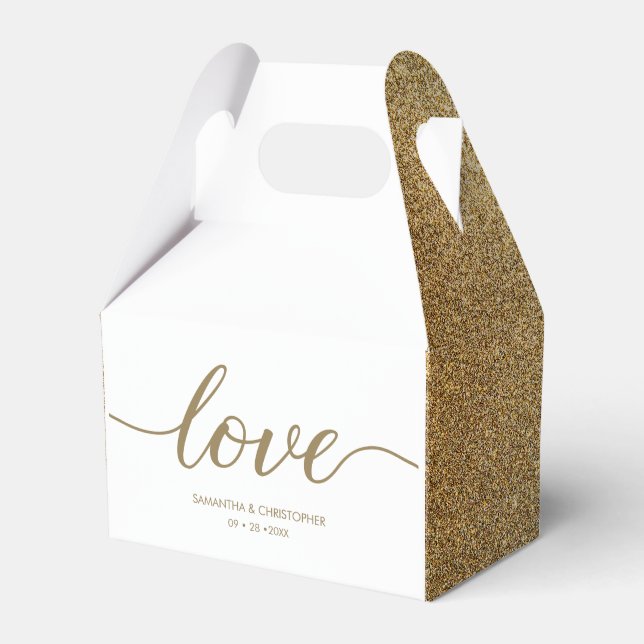 Chic Love Script Faux gold White Custom Wedding Favour Box (Front Side)