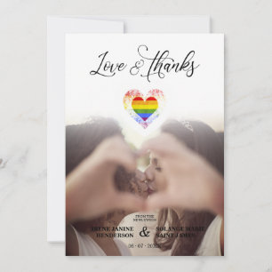 Chic Love & Thanks LGBT Rainbow Pride Heart Photo Thank You Card