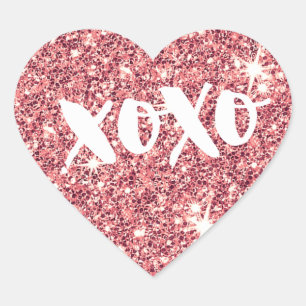 CHIC LOVE XOXO HEART modern faux pink glitter Sticker