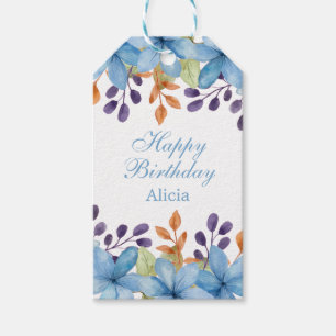 Chic Lovely Blue Flora Watercolor Any Age Birthday Gift Tags