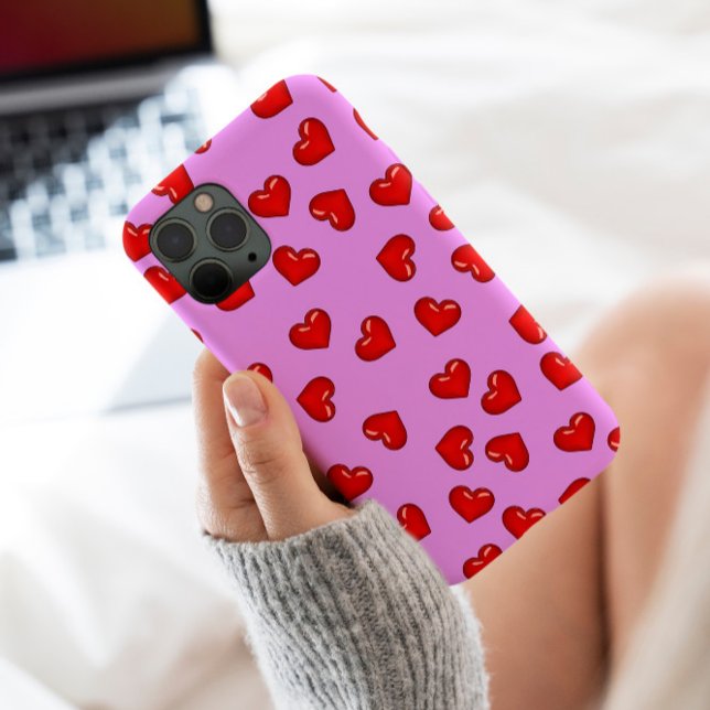 Chic lovers Red heart pattern on elegant purple Case-Mate iPhone Case (Creator Uploaded)