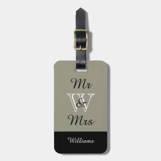 CHIC LUGGAGE TAG_"Mr & Mrs" 607 TAUPE/BLACK/WHITE Tag