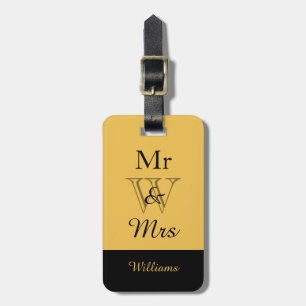 CHIC LUGGAGE TAG_"Mr & Mrs" IN BLACK ON GOLD Luggage Tag