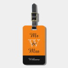 CHIC LUGGAGE TAG_"Mr & Mrs" IN ORANGE/BLACK/WHITE