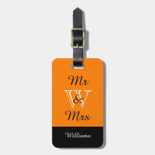 CHIC LUGGAGE TAG_"Mr & Mrs" IN ORANGE/BLACK/WHITE Tag