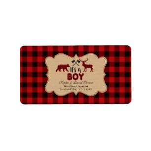 Chic Lumberjack Red Buffalo Baby Shower Label