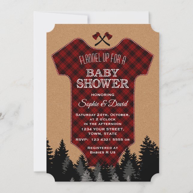 "Chic Lumberjack Red Buffalo Baby Suit Baby Shower Invitation (Front)