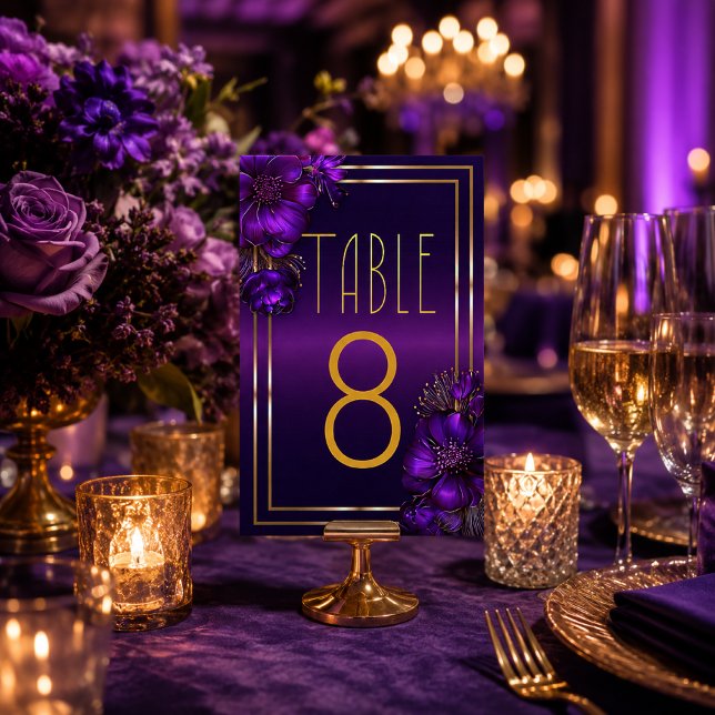 Chic Luminous Violets Purple Wedding Table Number  (Chic Sleek Luminous Violets Wedding Table Number Cards)