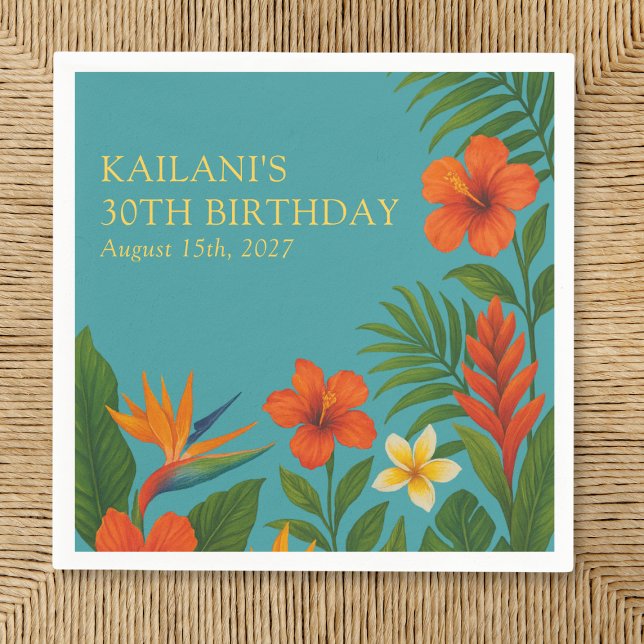 Chic Lush Tropical Floral Luau Birthday Party Napkin (Creator Uploaded)