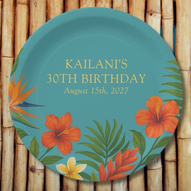 Chic Lush Tropical Floral Luau Birthday Party Paper Plate (Creator Uploaded)