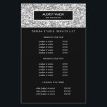 Chic Luxe Silver Glitter Salon Pricing & Services Flyer<br><div class="desc">Glamorous and Stylish flyer design displays your services, price list or business information over a digital image of silver glitter pattern. Black stripe overlay. Includes four customizable headings and body text fields. To adjust layout, enter your text and then use the Customize function to change positioning and font sizes. Great...</div>
