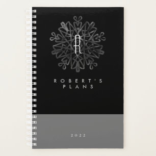 Chic Luxurious Black and White ornate Monogrammed Planner