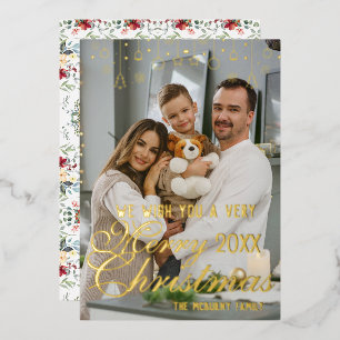 Chic Luxurious Personalised Family Photo Foil Holiday Card