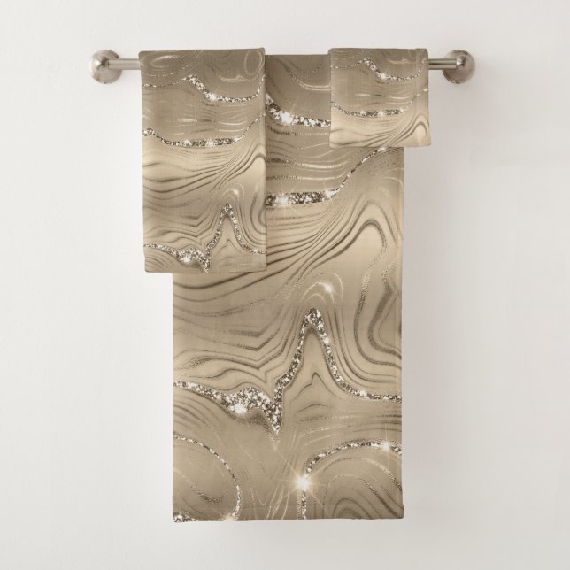 Chic Luxury Antique Gold Silver Glitter Pattern  Bath Towel Set (Insitu)