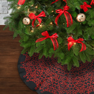 CHIC LUXURY BLACK AND RED CHRISTMAS DAMASK GOTHIC BRUSHED POLYESTER TREE SKIRT