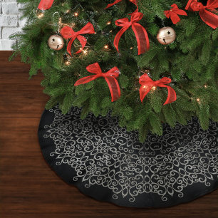CHIC LUXURY BLACK & SILVER CHRISTMAS DAMASK GOTHIC BRUSHED POLYESTER TREE SKIRT