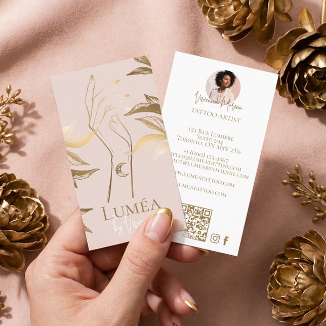 Chic Luxury Blush Pink Gold Tattoo Studio Artist Business Card (Chic Luxury Blush Pink Gold Tattoo Studio Artist Business Card)