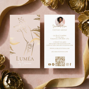 Chic Luxury Blush Pink Gold Tattoo Studio Artist Business Card